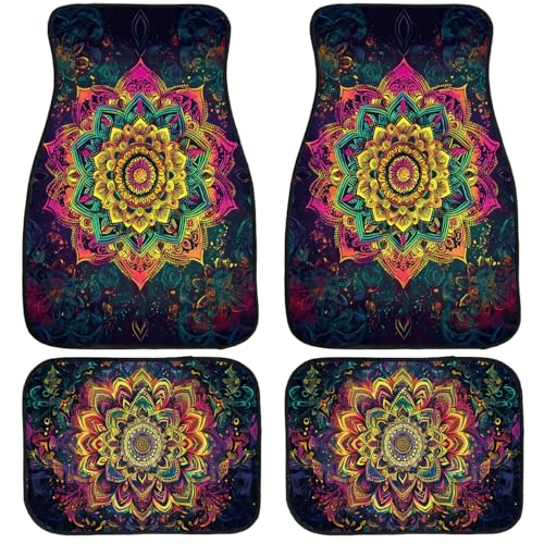 Mandala Car Floor Mats Set of 4 Vintage Vibrant Color Psychedelic Art Carpet Front Rear Carpets Mat Non-Slip Auto Car Accessories Universal Fit Car Accessories for Truck - color: Mandala