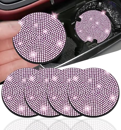 NBTEPEM 4pcs Bling Car Cup Holder Coaster, 2.75 inch Anti-Slip Shockproof Universal Fashion Car Coasters Insert Bling Crystal Rhinestone Automotive Interior Accessories for Women (Pink) - color: Pink, size: 4 pcs
