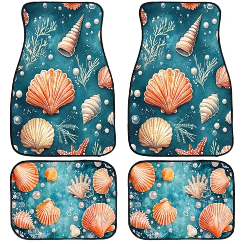 Seashell Car Floor Mats Set of 4 Pearl Watercolor Colorful Starfish Carpet Front Rear Carpets Mat Non-Slip Auto Car Accessories Universal Fit Car Accessories for Truck - color: Seashell