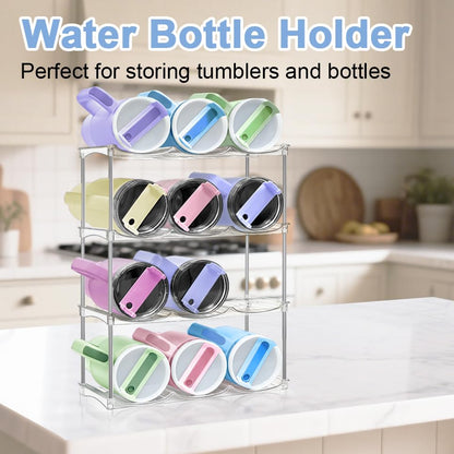 Stackable Water Bottle Organizer - Large Compartment Stanley Cup Holder, Water Bottle Holder for Stanley Tumbler 40oz, Tumbler Organizer Kitchen Pantry Organization and Storage, 4 Tier Storage Rack - size: 12-Bottle