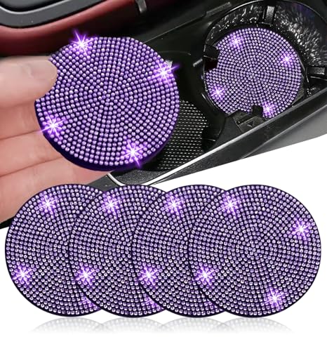 NBTEPEM 4pcs Bling Car Cup Holder Coaster, 2.75 inch Anti-Slip Shockproof Universal Car Coasters Insert Bling Crystal Rhinestone Automotive Interior Accessories for Women (4 pcs, Purple Violet) - color: Purple Violet, size: 4 pcs
