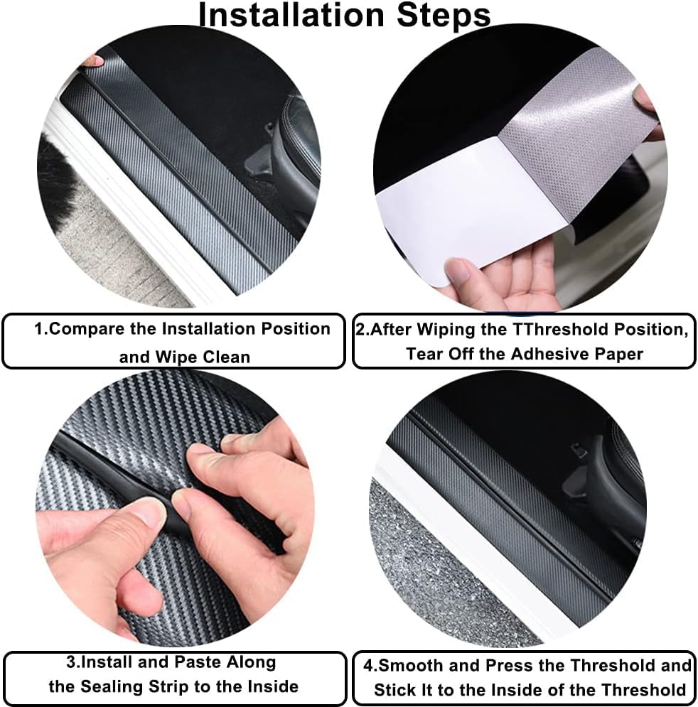 4PCS Carbon Fiber Style Door Sill Protector Guard Sills Protector Trim,Welcome Pedal Protect Compatible with Car Truck SUV Universal American Flag Car Accessories