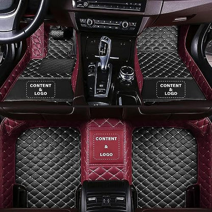 Custom Making Car Floor Mats for 97.5% Car Model Luxury Leather All Weather Waterproof Anti-Skid Full Coverage Liners (Black and Wine Red) - color: Black and Wine Red