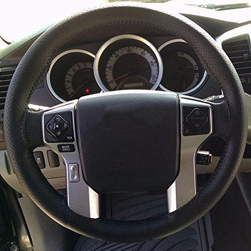 Onerbuy Universal Leather Car Steering Wheel Stitch On Wrap Cover DIY Sewing Breathable and Anti Slip, Maximum for 15-Inch Diameter Car Steering Wheel (Black) - color: Black