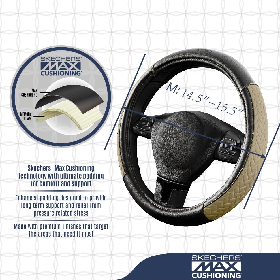 Skechers Steering Wheel Cover,Max Cushioning Leather Steering Wheel Cover Universal Fit 14" 1/2-15" Car Wheel Protector for Men Women Fit Suvs,Vans,Sedans,Car,Trucks,Beige - color: Beige