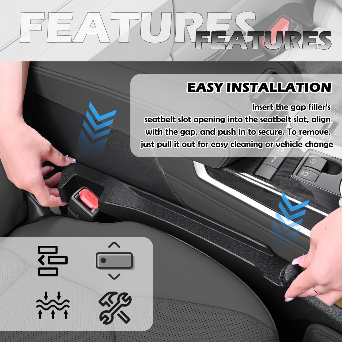 OFBAND 2-in-1 Upgraded Car Seat Gap Filler with Hook,2PCS Double Side Car Seat Gap Plug with Storage Slot,Universal in Between Cars Seats Catcher Cars Interior Accessories