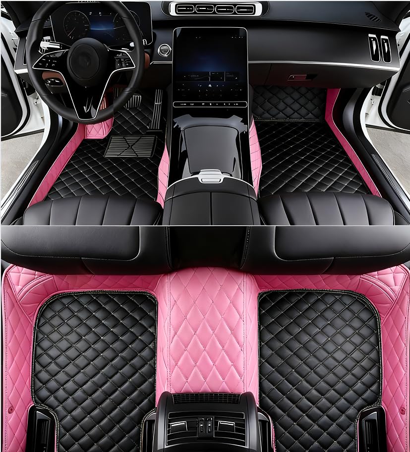 Custome Car Mats Accessories All Weather Floor mats Compatible with Automotive Floor Mats Passenger car mats (Pink Black) - color: PINK Black