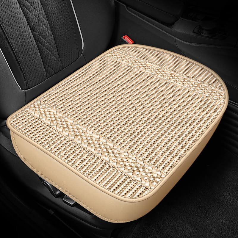 Linen Bottom Seat Cover for Front Car Seats – Ice Silk Cooling Seat Pad, Cloth Fabric, Universal Fit, Breathable Protection for Driver and Passenger, Tan - color: Tan