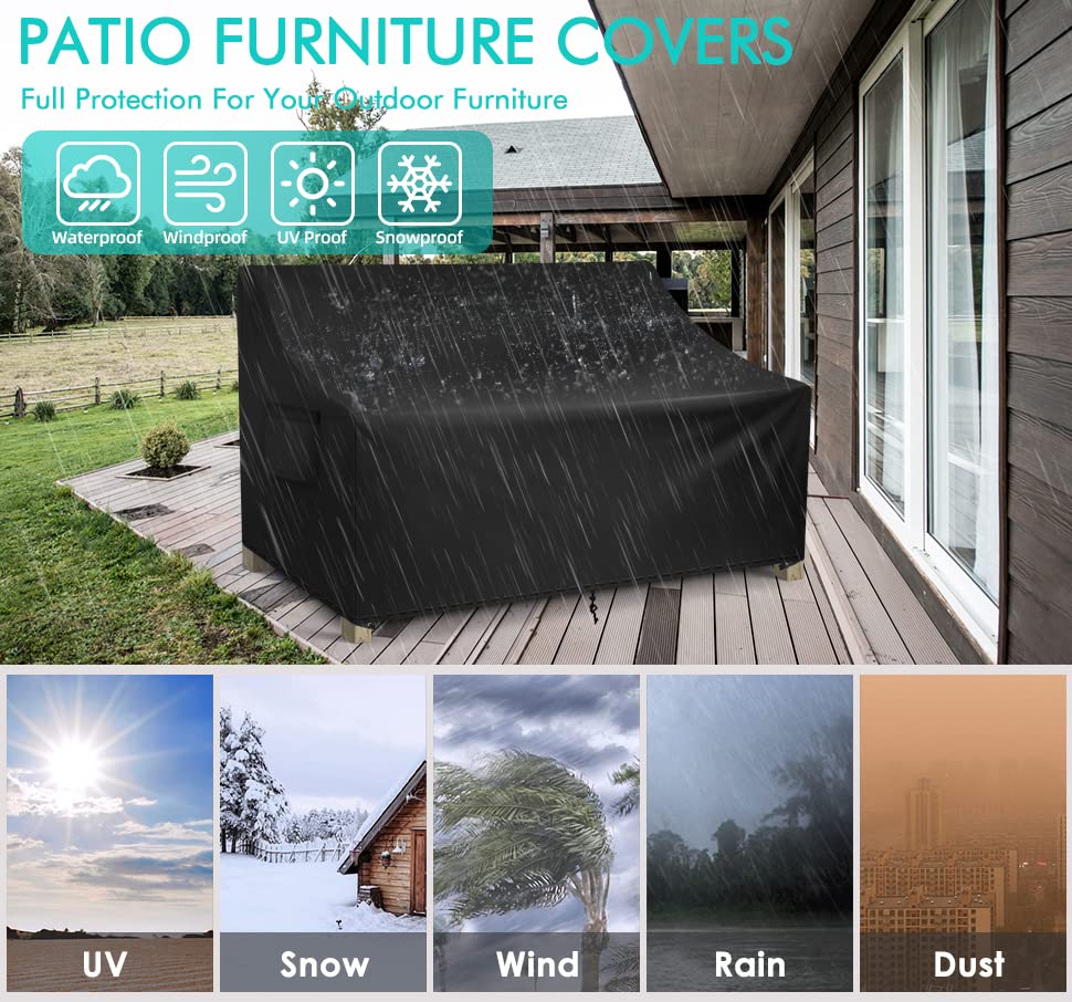 Patio Sofa Cover Waterproof, Outdoor Loveseat Cover, Heavy Duty Deep Lounge Loveseat Cover, Large Lawn Patio Furniture Covers with Air Vent, 70’’ W x 38’’ D x 31’’ H - color: Black, size: 70"W x 38"D x 31"H