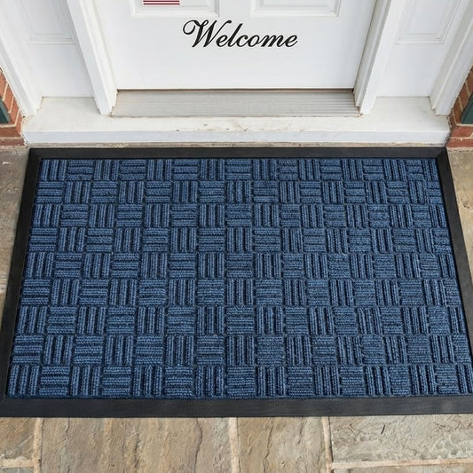 MATZEN Block Entrance Mats Indoor Outdoor, Front Door Mat Entryway Entrance Waterproof Outdoor Doormat, Heavy Duty Non Slip Durable Weatherproof Porch Deck Terrace Office Entrance Mat, 6x4, Blue - color: Block-blue, size: 6'x4'