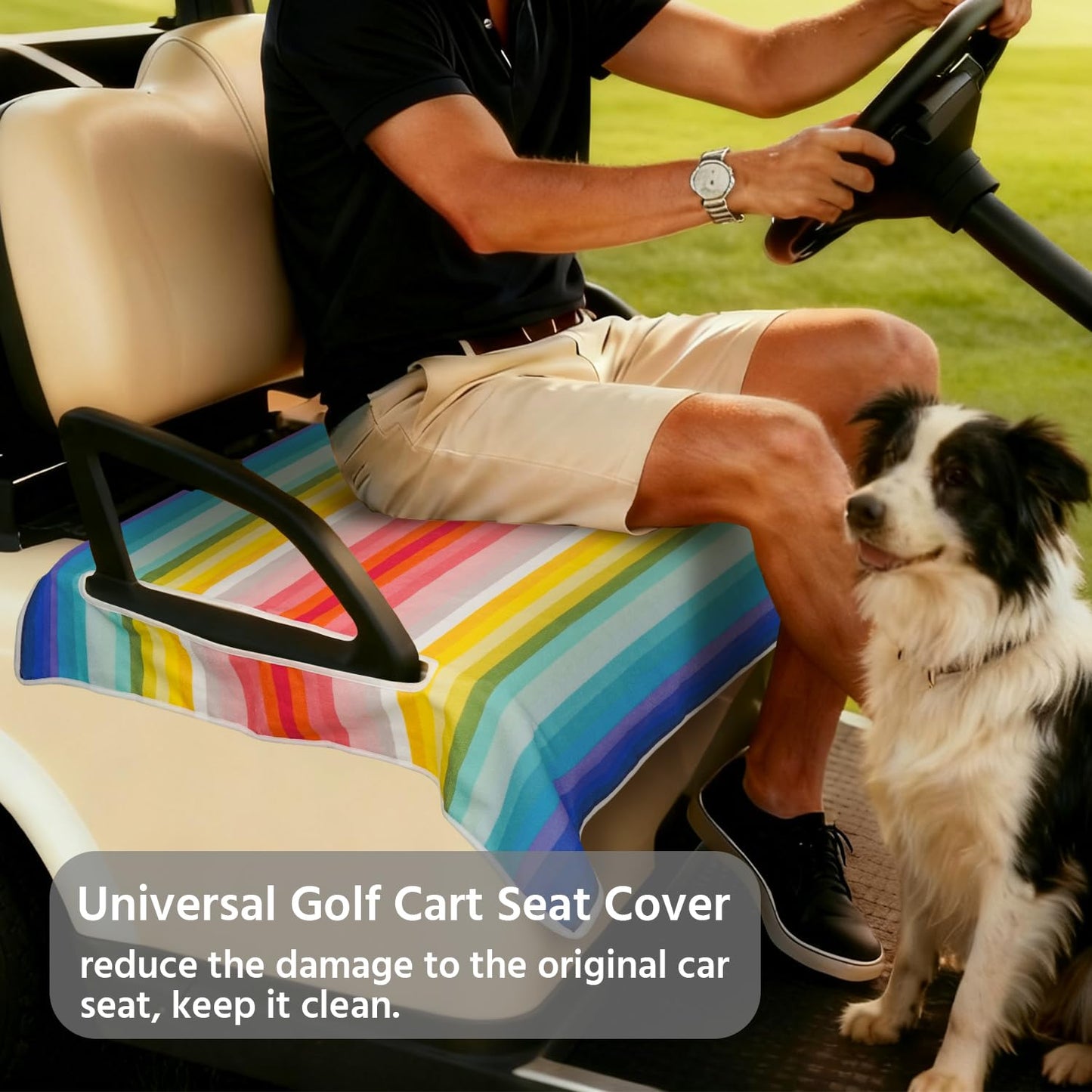 Golf Cart Seat Covers, Universal Golf Cart Seat Towel Blanket for Yamaha, EZGO, Club Car, Icon and More 2-Seat Carts, 100% Microfiber Keeps Seat Comfortable and Clean - color: stripe