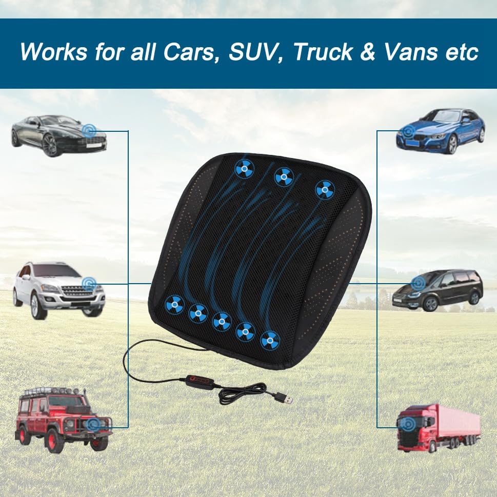 Universal Ventilated Car Seat Cushion with USB Interface Quick Cooling Three-Speed Adjustable Seat Cushion Suitable for All Car Seats, Home and Office Chairs (Style-B) - style: Style-B