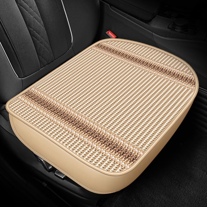 Car Seat Cover Bottom Only – Linen Fabric Breathable Cooling Cushion Pad for Front Seats, Universal Fit for SUVs, Trucks, and Cars, Tan with Stripe - color: Tan-Stripe