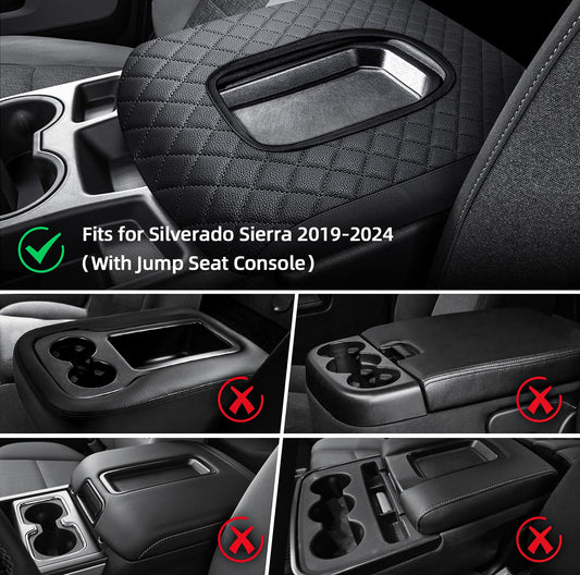 Center Console Cover Fit for Chevy Silverado 2019-2025 Jump Seat Console, Car Armrest Seat Box Cover (ONLY for Split Bench Jump Seat Console) - size: 2019-2025 Silverado Sierra Jump Seat Console